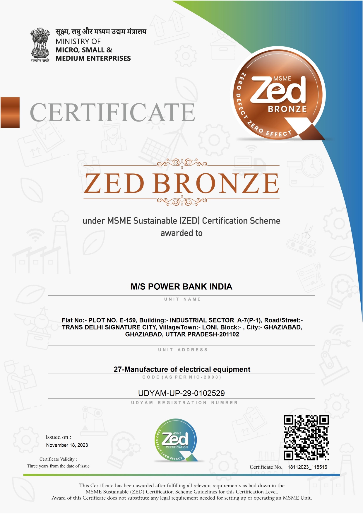 bronze certificate